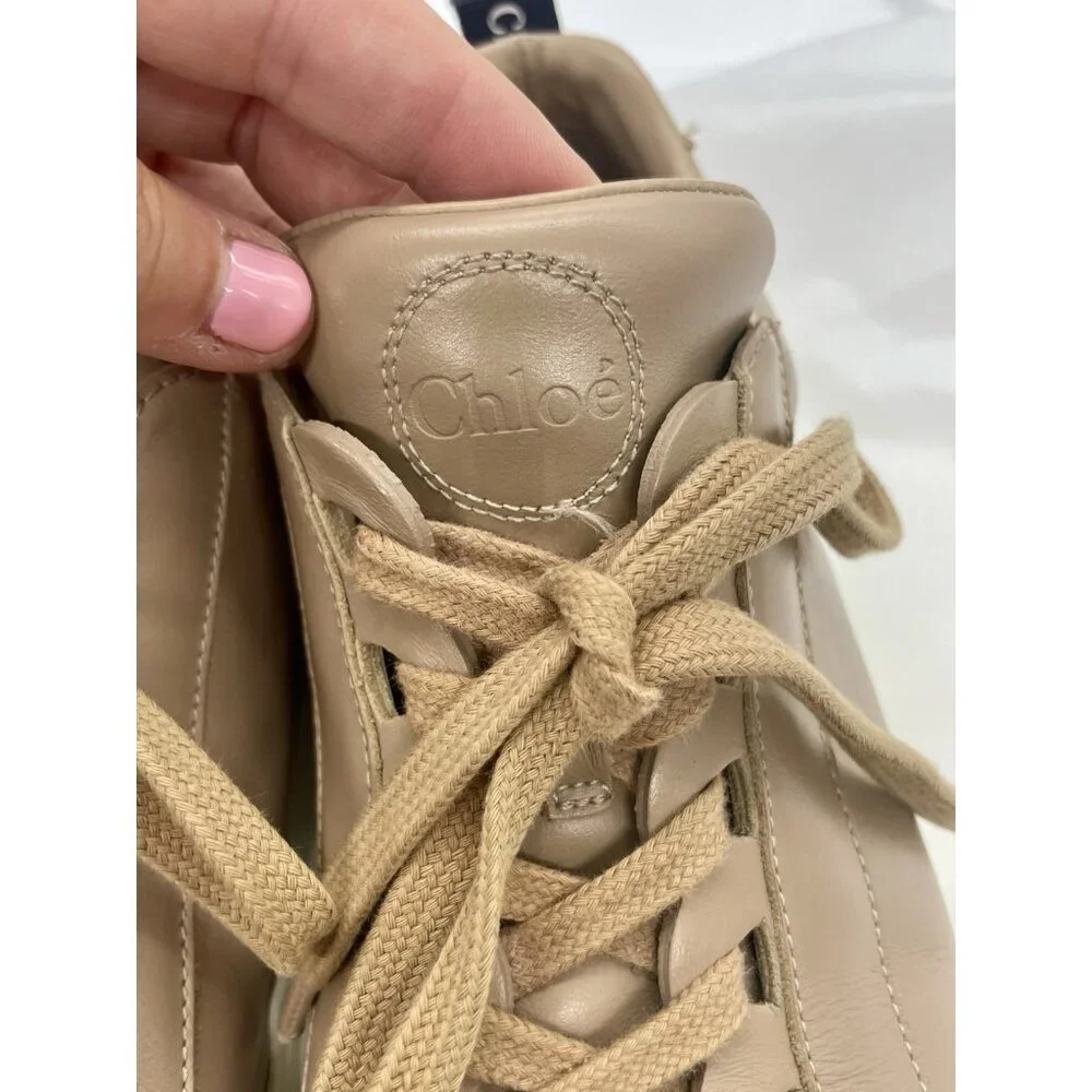 Chloé Lauren Leather Sneakers Sz 9~40 Beige Travel Shoes Sporty Comfy Designer‎